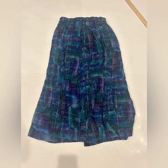 Maren VTG Midi Skirt Women’s Medium Watercolor Tassels Boho Blue Purple - Picture 2 of 7